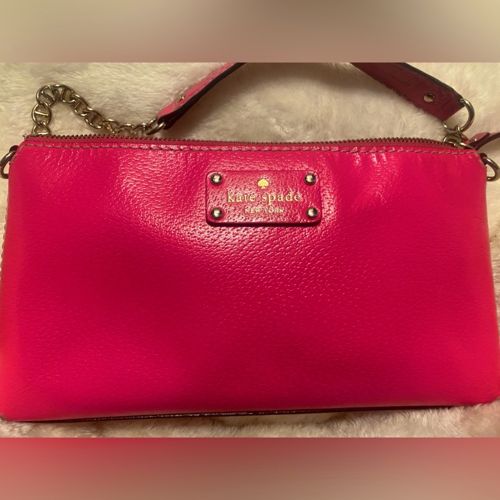 Kate Spade Pink Leather Wristlet with Silver Accents